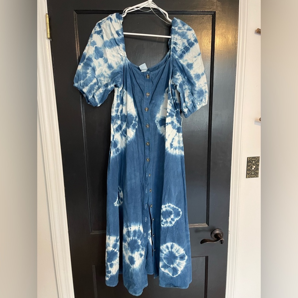 Shibori Tie-Dye Cotton Summer Midi Sundress